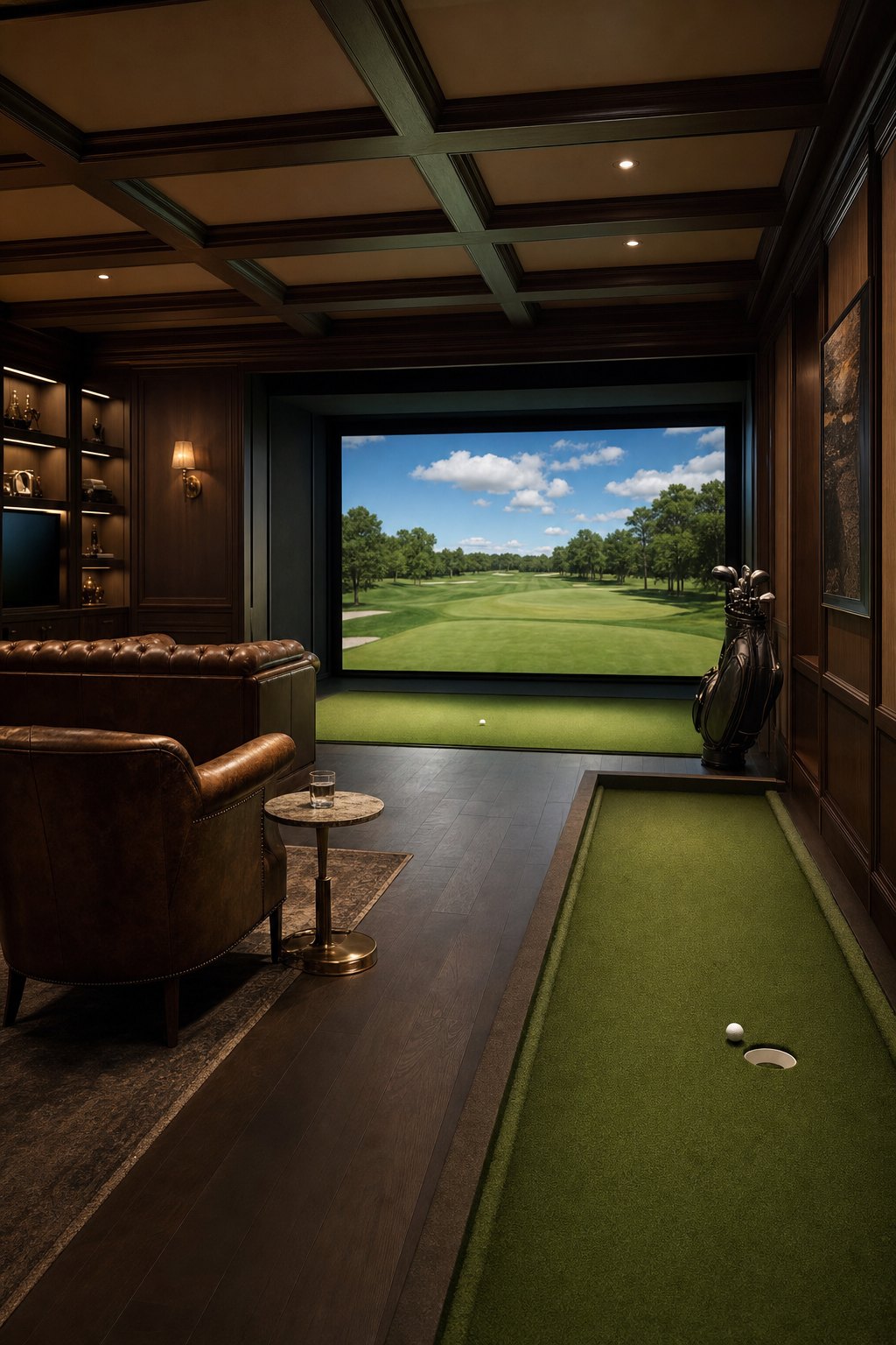 The Luxury Basement Lounge golf simulator room idea