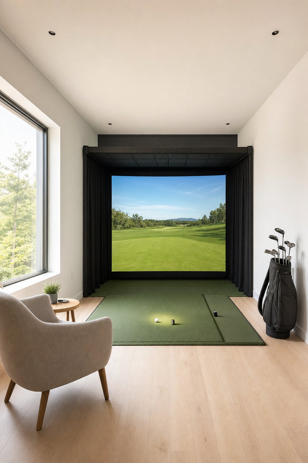 The Bright Minimalist Studio golf simulator room idea