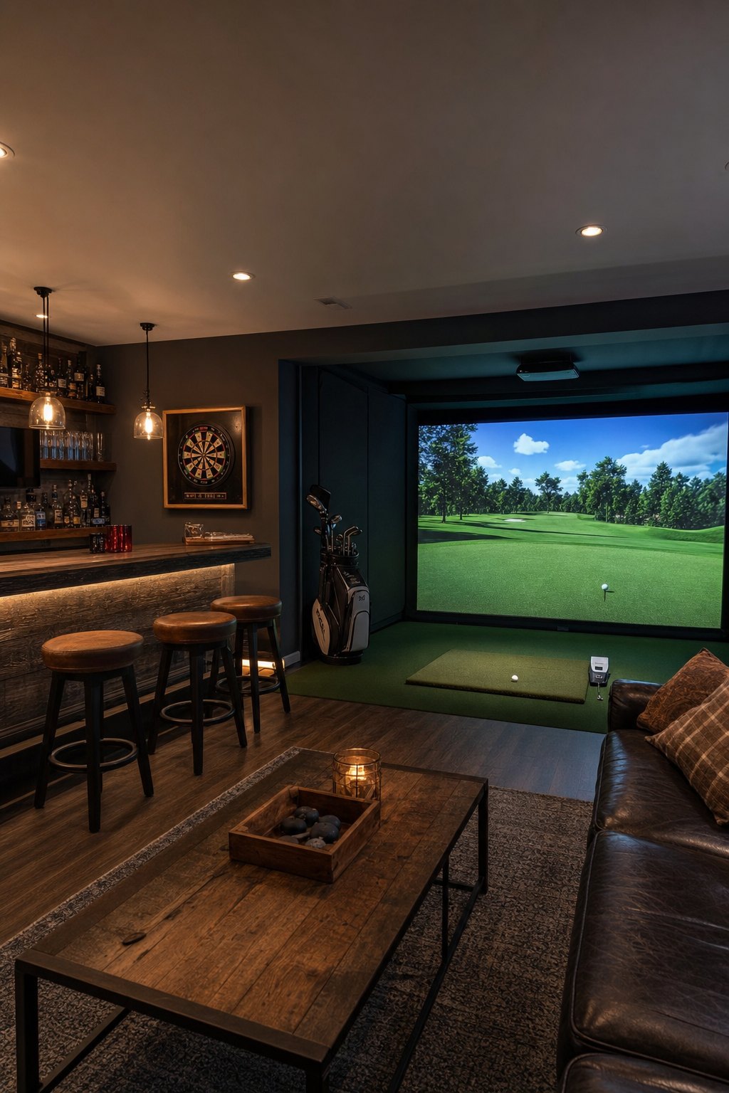 The Sports Bar Build golf simulator room idea